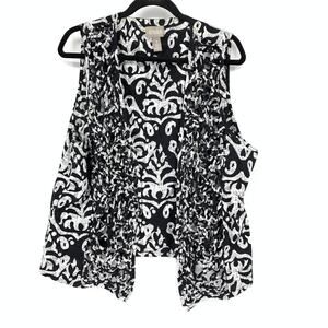Chico's Damask Scroll Print Vest Womens Sz 3 XL Black White Lattice Trim